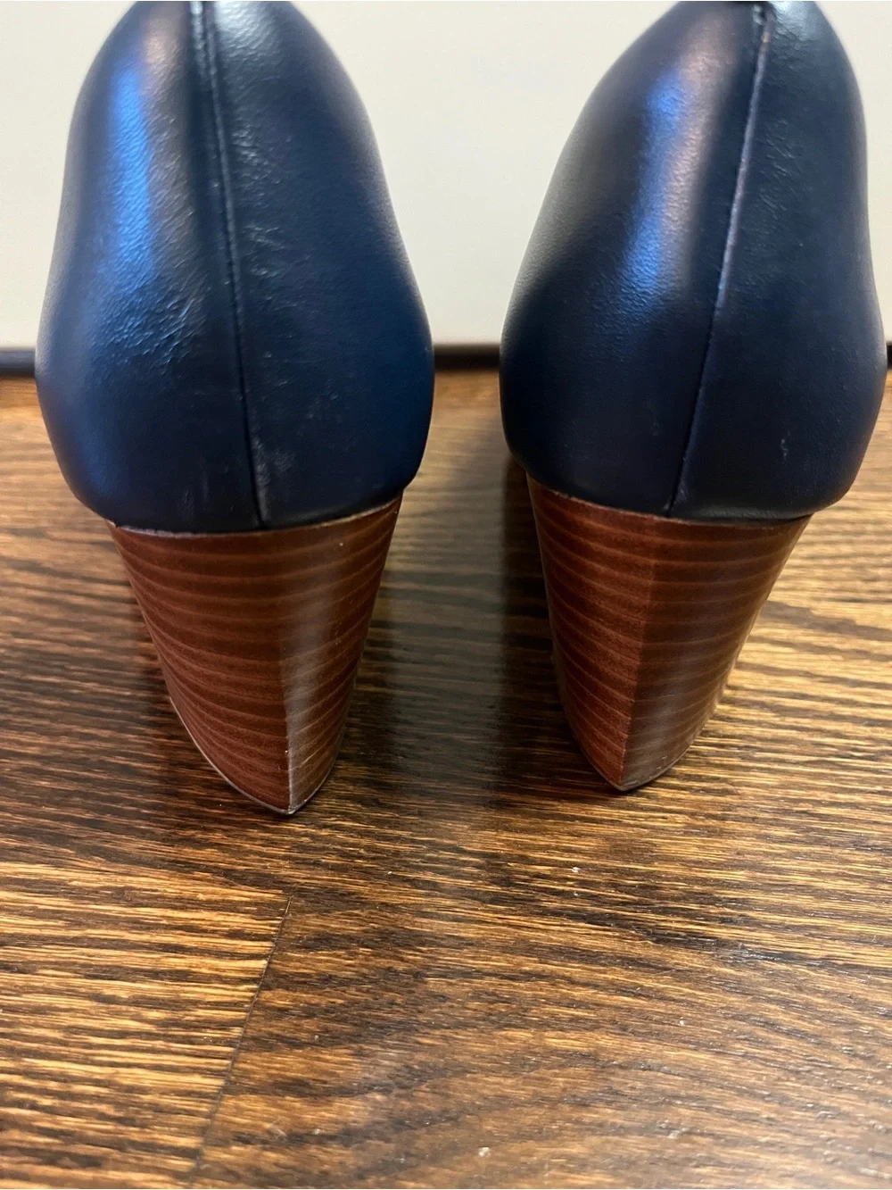 Cole Haan Navy Leather Peep-Toe Heels, size 8.5